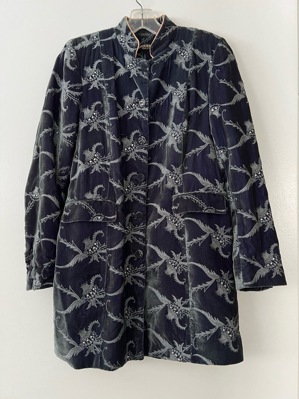 Favourbrook Dark Green Teal Velvet Sequin Floral Jacket Sz 10
